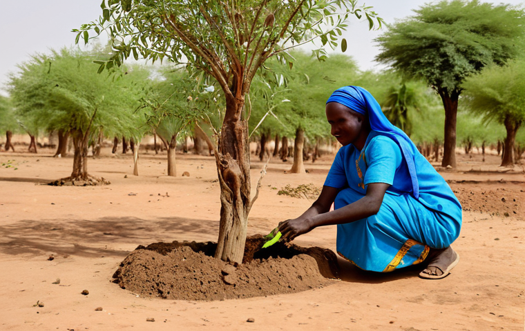 **
"A community tree planting event in rural Niger, showcasing local people (men, women, and children) actively planting saplings. Arid landscape in the background. Everyone is fully clothed in modest, traditional African attire. Focus on community spirit and reforestation efforts. Safe for work, appropriate content, family-friendly, professional photography, perfect anatomy, correct proportions, natural pose, well-formed hands, proper finger count, natural body proportions, high quality."
**